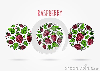 Raspberry round labels creative concept Vector Illustration