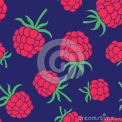 Raspberry seamless pattern. Hand drawn fresh fruit. Vector sketch background. Color doodle wallpaper. Red berry print Vector Illustration