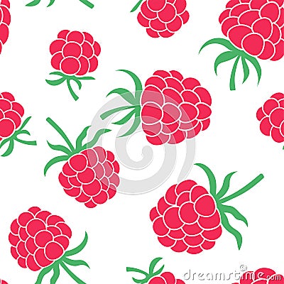 Raspberry seamless pattern. Hand drawn fresh fruit. Vector sketch background. Color doodle wallpaper. Red berry print Vector Illustration