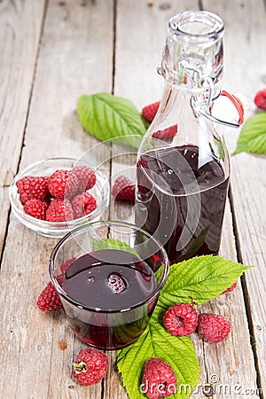 Raspberry Sirup in a glass Stock Photo