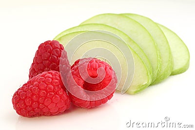 Raspberry with sliced apple Stock Photo