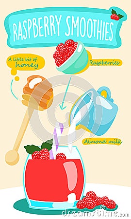 Raspberry smoothie with almond milk Vector Illustration