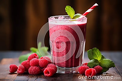 Raspberry smoothie with mint Stock Photo