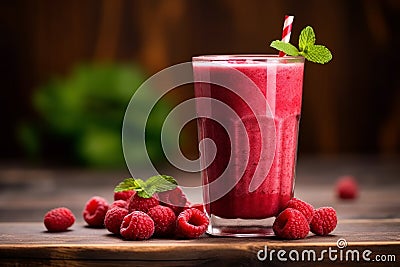 Raspberry smoothie with mint Stock Photo