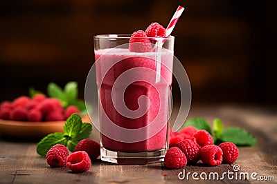 Raspberry smoothie with mint Stock Photo