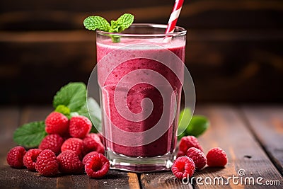 Raspberry smoothie with mint Stock Photo