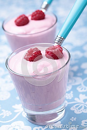 Raspberry yogurt Stock Photo