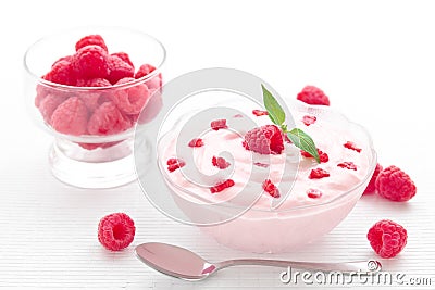 Raspberry yogurt Stock Photo