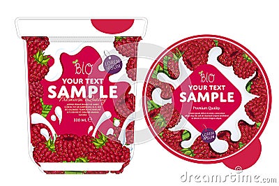 Raspberry Yogurt Packaging Design Template. Stock Photo