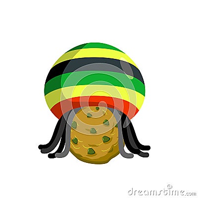 Rasta cookies. Rastafarian hat and dreadlocks and biscuit. Reggie food. drug sweets. Jamaican Sweets. Rastafarians treat Vector Illustration