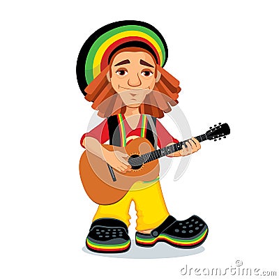 Rasta playing acoustic guitar Vector Illustration