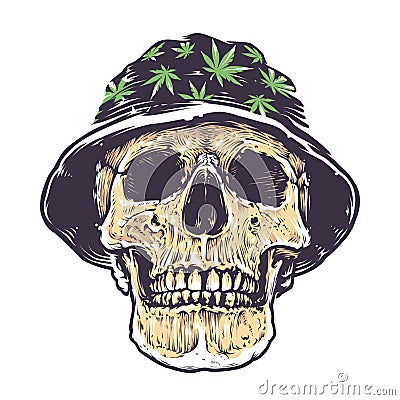 Rasta Skull in Hat Vector Illustration