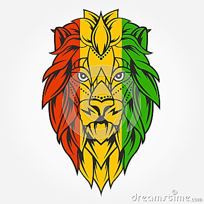 Rasta theme with lion head on black background. Vector illustration. Cartoon Illustration