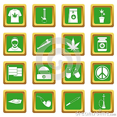 Rastafarian icons set green Vector Illustration