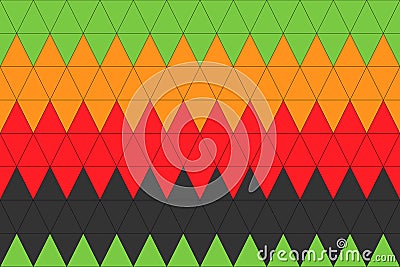 Rastafarian motif seamless pattern. Green yellow red black triangles. Vector vintage reggae background Vector Illustration