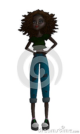 Raster Colorful Black Teen Fashion Illustration Stock Photo