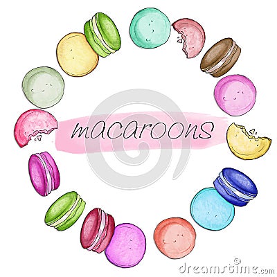 Raster Frame Illustration made with macaroons cookies Stock Photo