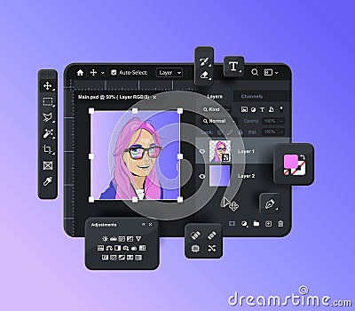Raster graphics editor. Software for creating retouching and digital art Stock Photo