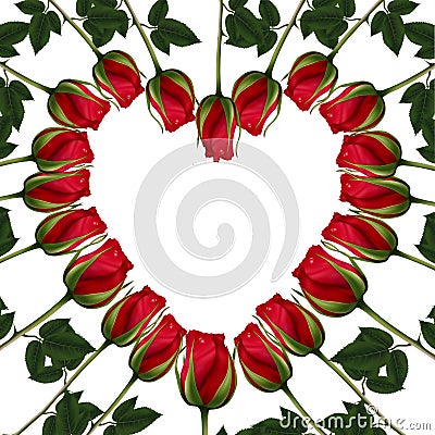 Raster Illustration - Red roses heart shaped Frame - Postcard Stock Photo