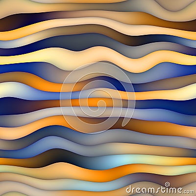 Raster Seamless Blue Orange Gradient Distorted Wavy Lines Pattern Stock Photo