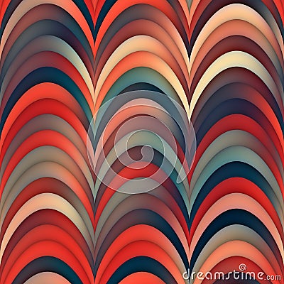 Raster Seamless Blue Red Lines Gradient Wavy Round Stripes Pattern Stock Photo