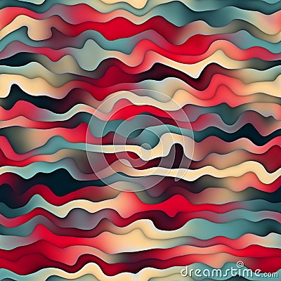 Raster Seamless Blue Red Tan Color Gradient Wavy Horizontal Stripes Artistic Pattern Abstract Background Stock Photo