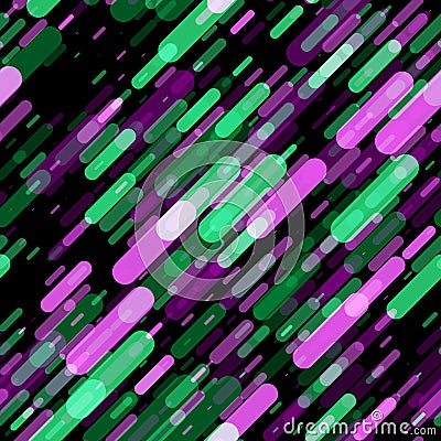 Raster Seamless Diagonal Parallel Geometric Rounded Cap Lines in Neon Green And Purple Colors Stock Photo