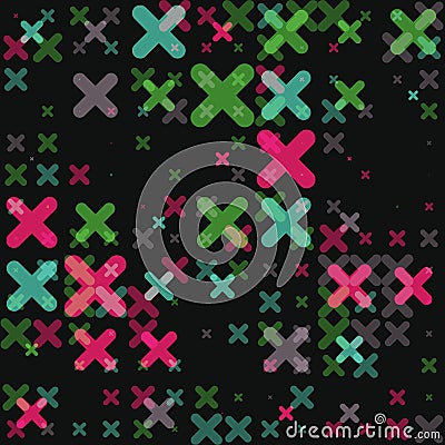 Raster Seamless Parallel Geometric Cross Shape in Neon Green And Pink Colors on Black Background Stock Photo