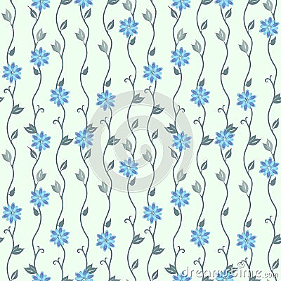 Seamless spring floral pattern with blue ornate flowers for textile design, paper wallpaper, gift wrapping Stock Photo