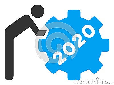 2020 Worker Rolling Gear Raster Flat Icon Cartoon Illustration