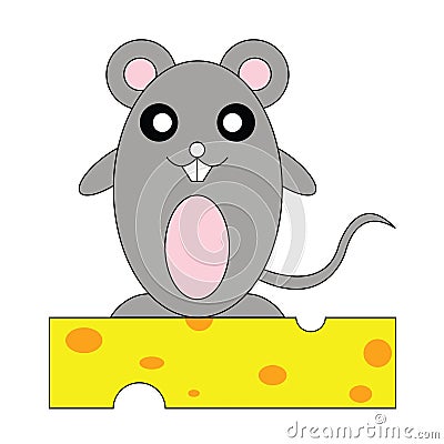 Rat on cheese. Vector Illustration