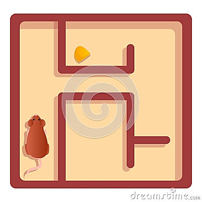 Rat cheese labyrint icon, cartoon style Vector Illustration