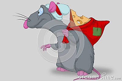 A rat in a Christmas Santa Claus costume with a bag of gifts for Christmas with cheese, illustration of a Christmas rat in 2020 Cartoon Illustration