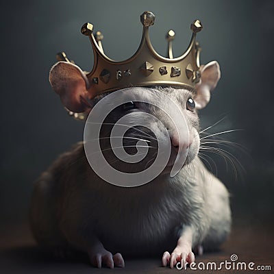 Rat in crown. Symbol of despotism, authority. AI generative. King Stock Photo