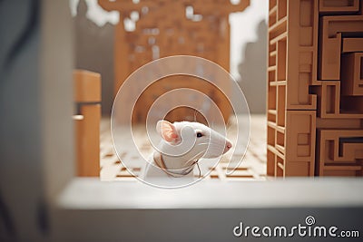 rat facing a decision point in a maze Stock Photo