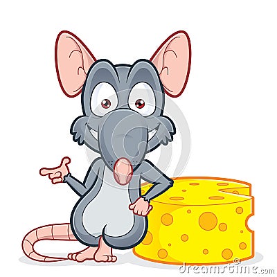 Rat leaning on a cheese Vector Illustration