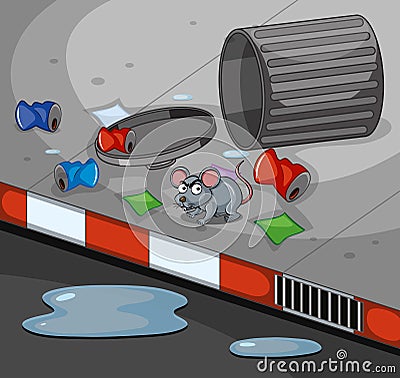 Rat searching trash on sidewalk Vector Illustration