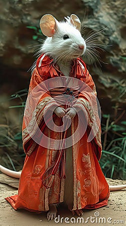 rat is wearing ancient chinese clothing Stock Photo