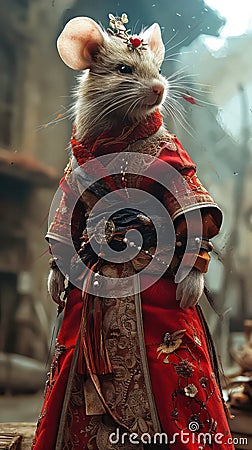 rat is wearing ancient chinese clothing Stock Photo