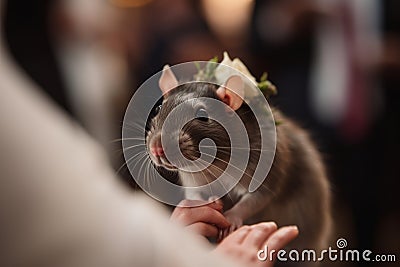 a rat at a wedding with flowers came to congratulate the bride and groom. A wedding ceremony Stock Photo