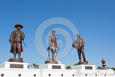 Ratchapak Park and the statues of seven former Thai kings Editorial Stock Photo