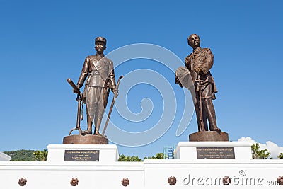 Ratchapak Park and the statues of seven former Thai kings Editorial Stock Photo
