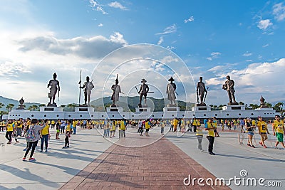 Ratchapak royal public park and the statues of seven kings of Thailand were constructed by the Royal Thai Army Editorial Stock Photo