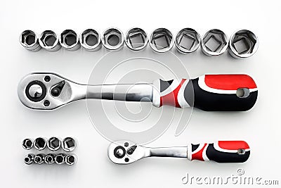 Ratchet socket on white background. Stock Photo