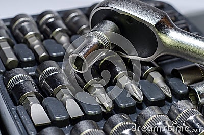 Ratcheting Multi-Bit Screwdriver Stock Photo