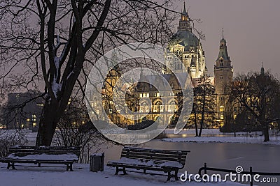 Rathaus Hannover in winter Stock Photo