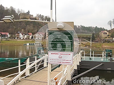 Rathen, Saxon Switzerland, Germany - March 26, 2018: The Rathen ferry is a passenger cable ferry that connects Oberrathen and Editorial Stock Photo