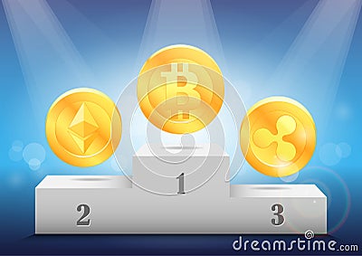 Rating of the crypto currency. Awarding virtual coins: bitcoin, ethereum, ripple. Editorial Stock Photo