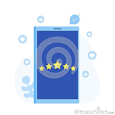 Rating, feedback, comments design concept. Phone screen with stars. Modern flat style vector illustration Vector Illustration