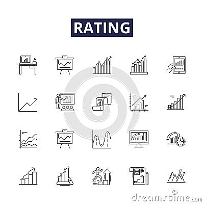 Rating line vector icons and signs. Evaluating, Scoring, Grading, Judging, Categorizing, Ranking, Classifying, Labeling Vector Illustration